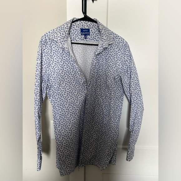 Apt. 9 White and Blue Leaf Print Shirt - Picture 2 of 6